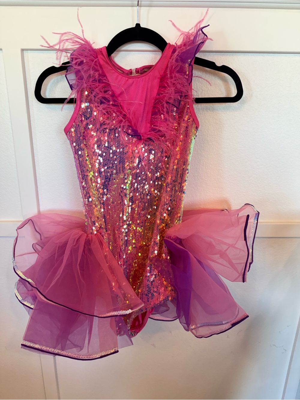 Weissman Pink Sequin Tutu Dance Costume with Feather Trim-Brand New - Picture 2 of 5